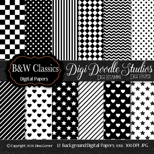 B & W Classics Digi Doodles Digi Paper Pack