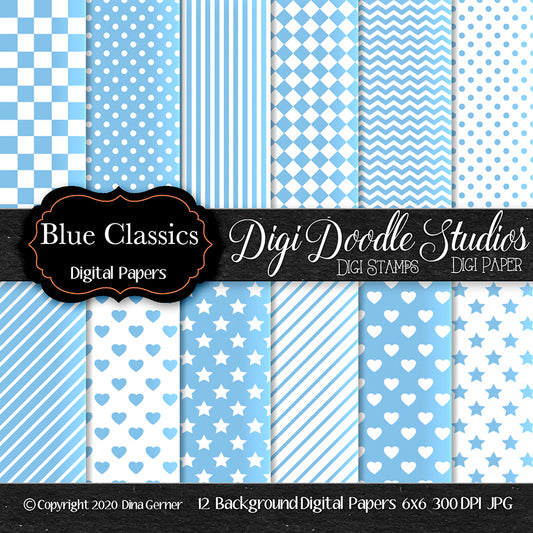 Blue Classics Digi Doodles Digi Paper Pack
