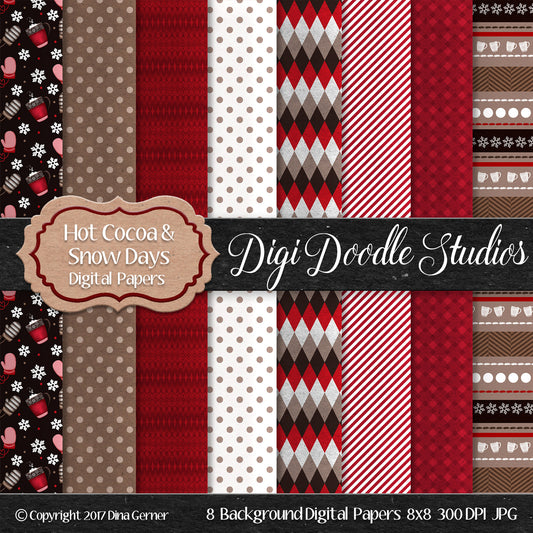 Digi Doodles Hot Cocoa & Snow Days 8x8 Digital Paper
