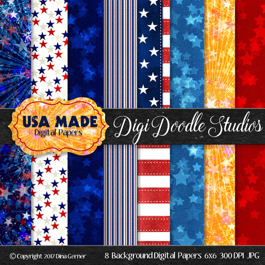 Digi Doodles USA MADE 6x6 Digital Background Papers