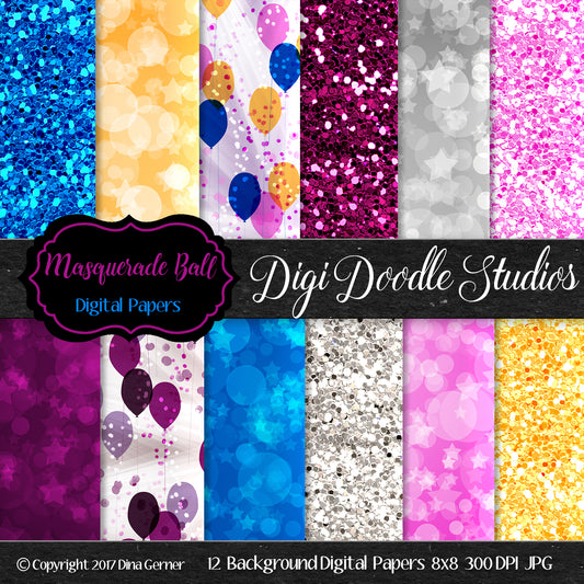 Digi Doodles Masquerade Ball 8x8 Digital Paper