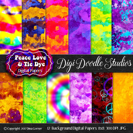 Digi Doodles Peace Love & Tie Dye 8x8 Digital Paper