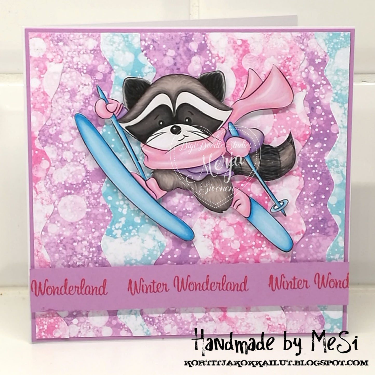 Skiing Bandit Raccoon Digi Stamp